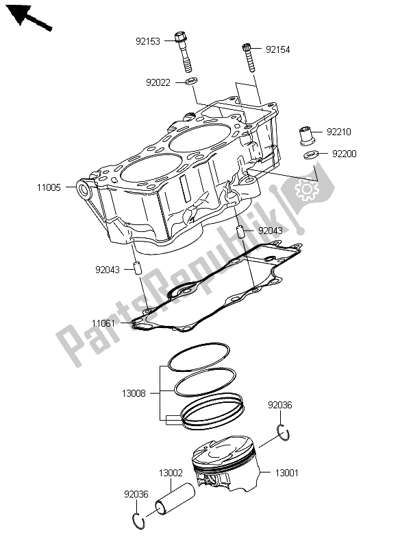 All parts for the Cylinder & Piston of the Kawasaki ER 6N ABS 650 2012