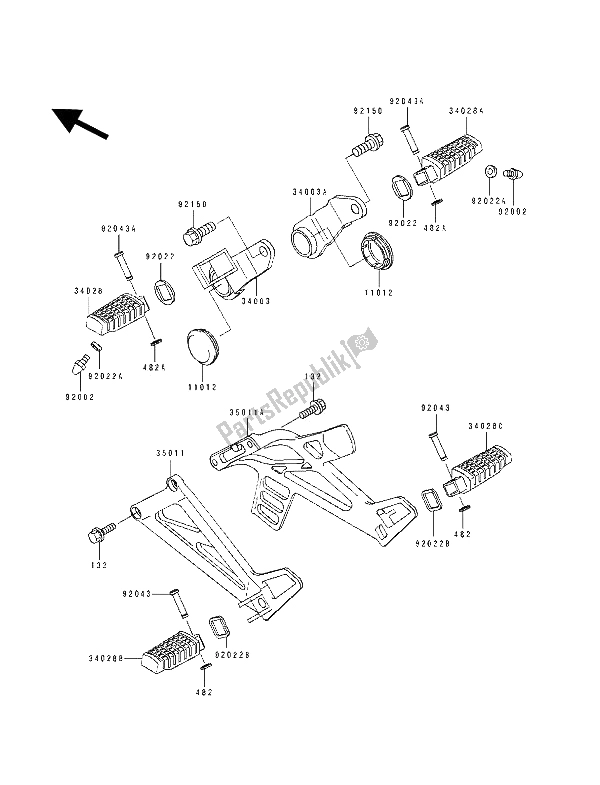 All parts for the Footrests of the Kawasaki KLE 500 1992