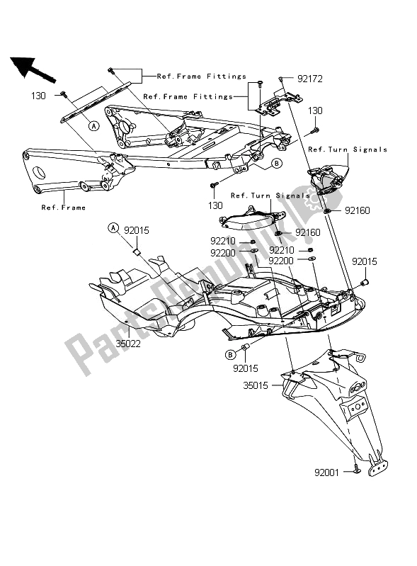Alle onderdelen voor de Achterspatbord van de Kawasaki ZZR 1400 ABS 2010