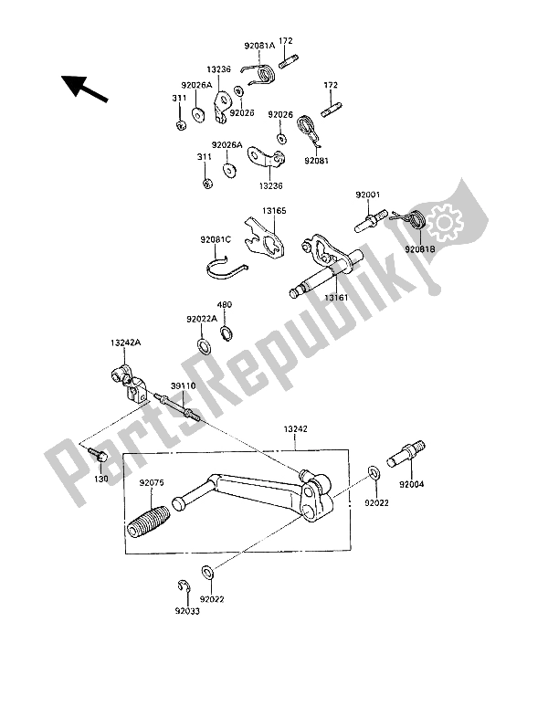 All parts for the Gear Change Mechanism of the Kawasaki GPZ 1000 RX 1986