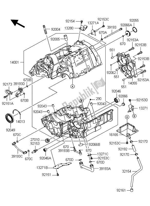 All parts for the Crankcase of the Kawasaki ER 6F 650 2010