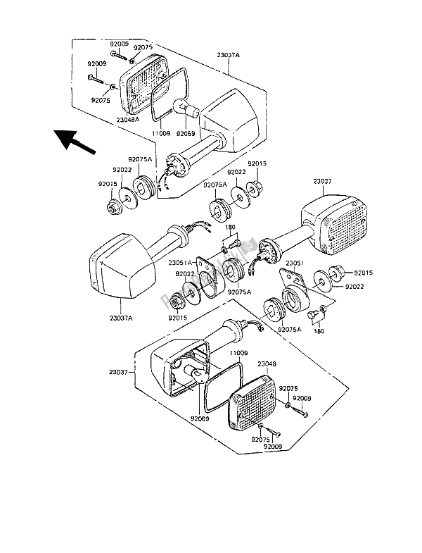 All parts for the Turn Signals of the Kawasaki GPZ 305 Belt Drive 1989