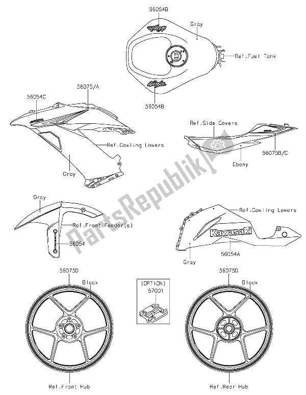 Wszystkie części do Kalkomanie (szare) Kawasaki Ninja ZX 6R ABS 600 2016