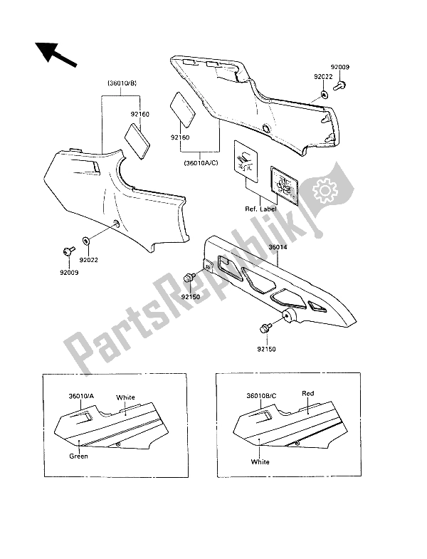 Tutte le parti per il Coperture Laterali E Copertura A Catena del Kawasaki KR 1 2 250 1989