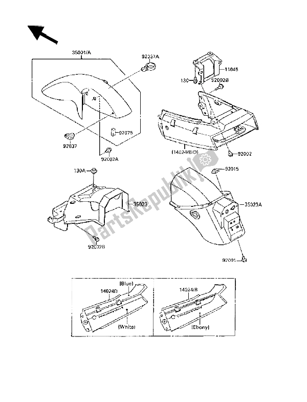 All parts for the Fenders of the Kawasaki GPX 250R 1988