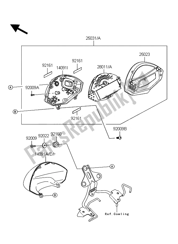 Alle onderdelen voor de Meter van de Kawasaki ER 6N ABS 650 2010