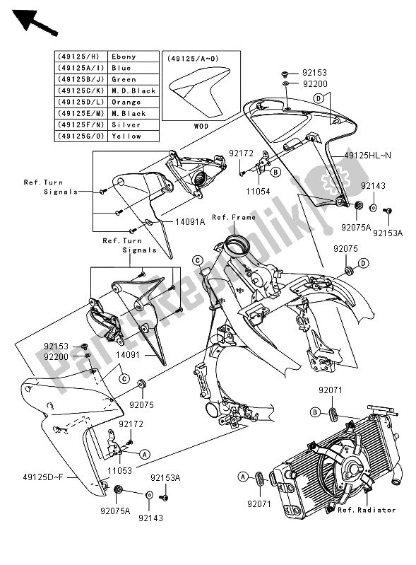 All parts for the Shroud of the Kawasaki ER 6N 650 2007