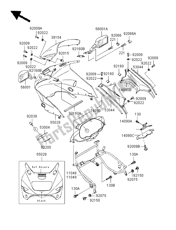 Alle onderdelen voor de Motorkap van de Kawasaki GPZ 1100 ABS 1996