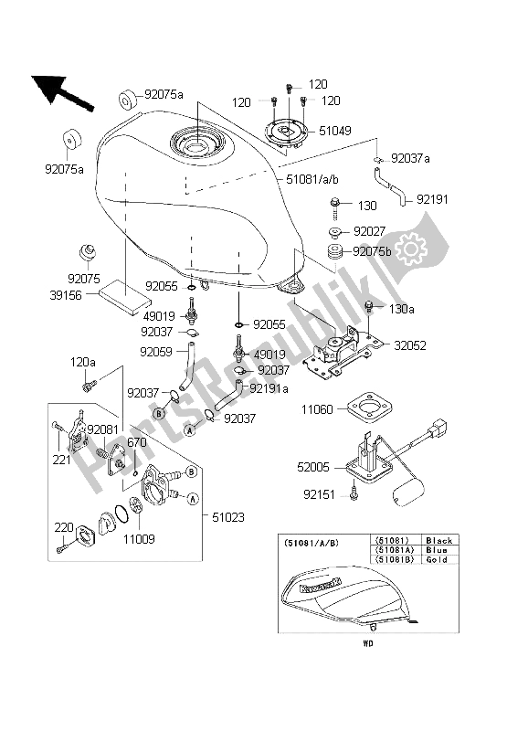 All parts for the Fuel Tank of the Kawasaki ER 5 500 2001