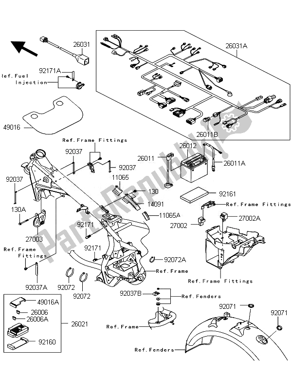 Tutte le parti per il Equipaggiamento Elettrico Del Telaio del Kawasaki W 800 2011