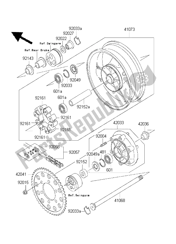Tutte le parti per il Mozzo Posteriore del Kawasaki ZRX 1200S 2001