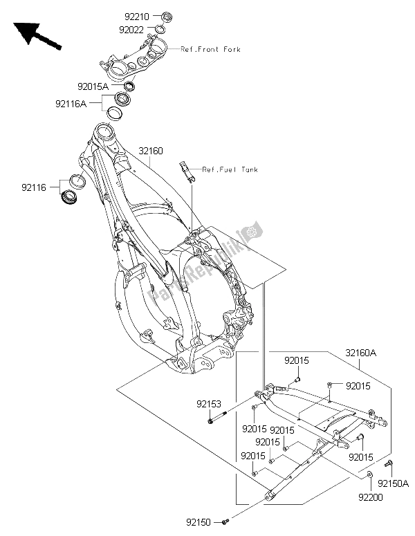 All parts for the Frame of the Kawasaki KLX 450R 2015