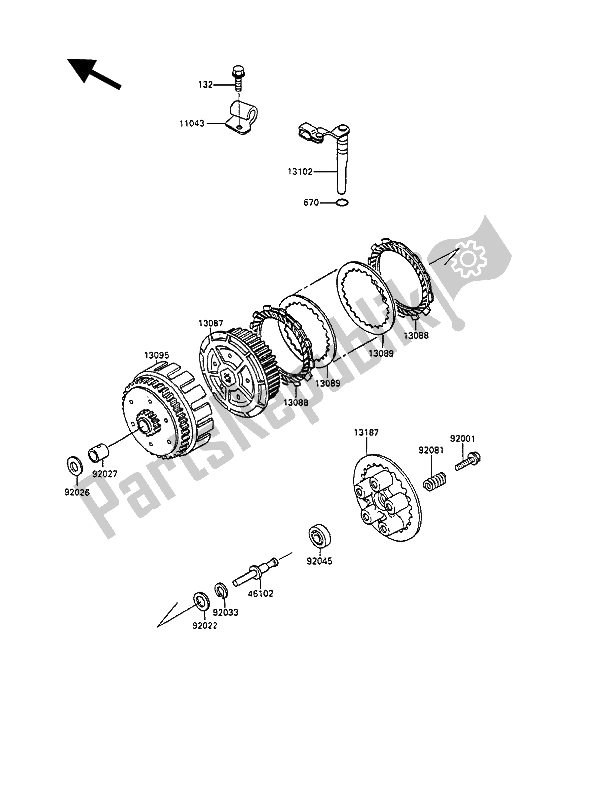 Alle onderdelen voor de Koppeling van de Kawasaki KLR 250 1991