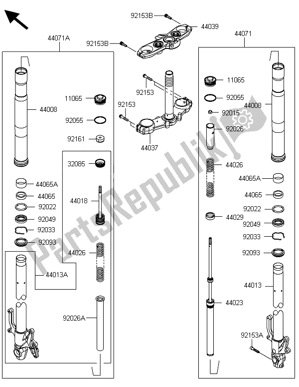 All parts for the Front Fork of the Kawasaki Z 800 ABS DDS 2013