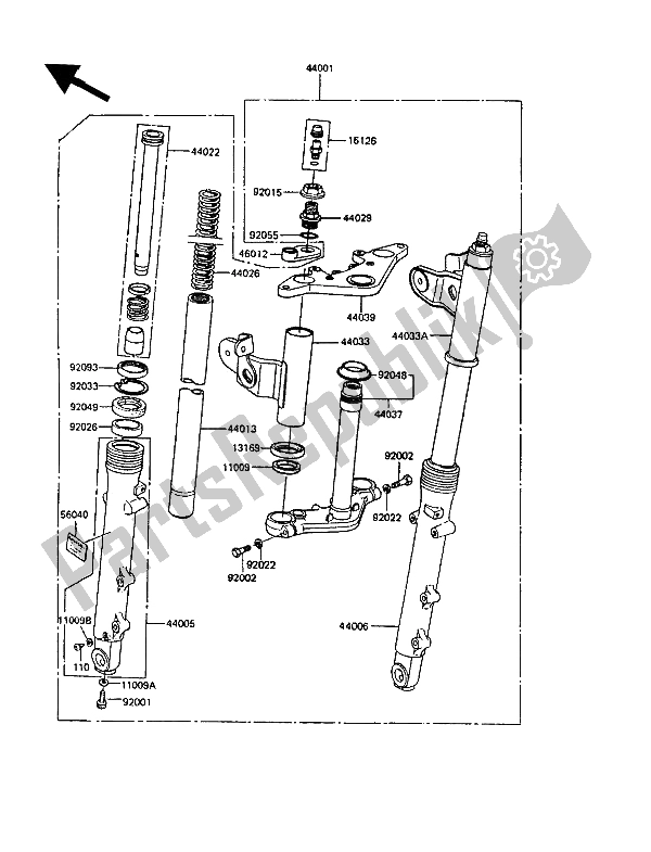 Wszystkie części do Przedni Widelec Kawasaki GPZ 305 Belt Drive 1989