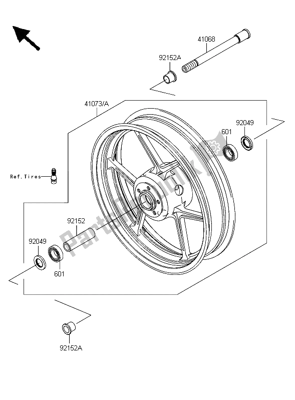 All parts for the Front Hub of the Kawasaki Z 750S 2006