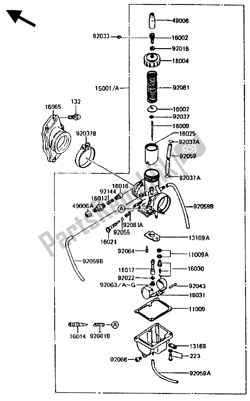 Tutte le parti per il Carburatore del Kawasaki KMX 200 1988