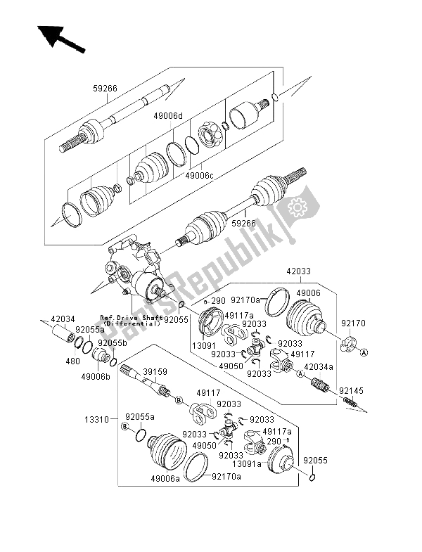 All parts for the Drive Shaft (front) of the Kawasaki KVF 300 4X4 2000