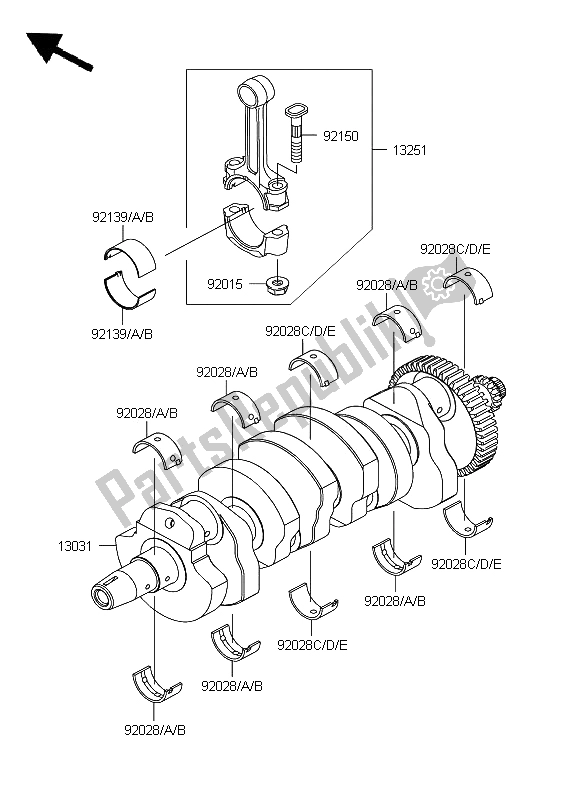 All parts for the Crankshaft of the Kawasaki Z 750 2009