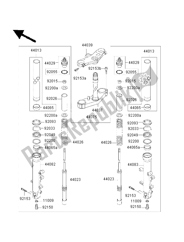 Toutes les pièces pour le Fourche Avant du Kawasaki Ninja ZX 6R 600 2002