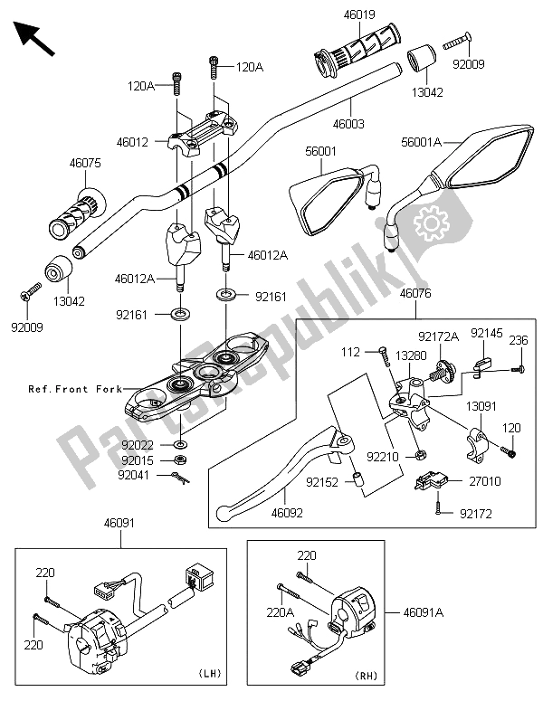 All parts for the Handlebar of the Kawasaki Z 800 ADS 2013