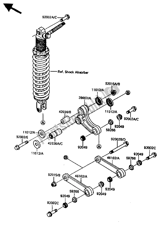 Alle onderdelen voor de Suspensie van de Kawasaki KX 80 1986