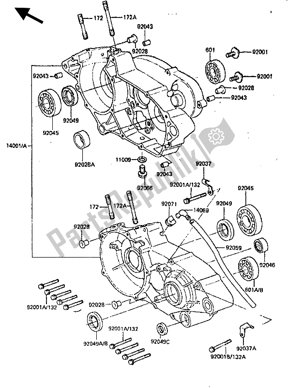 All parts for the Crankcase of the Kawasaki KDX 200 1985