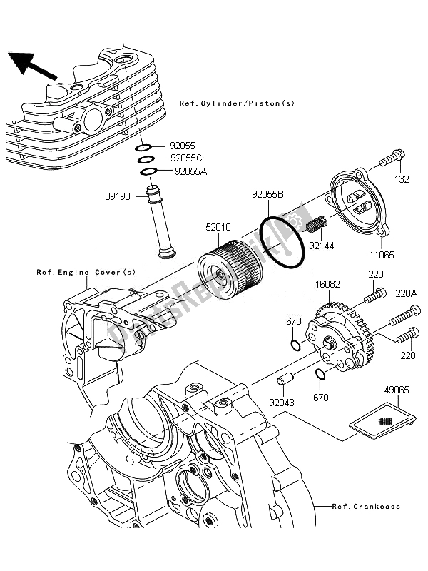 All parts for the Oil Pump of the Kawasaki D Tracker 125 2010