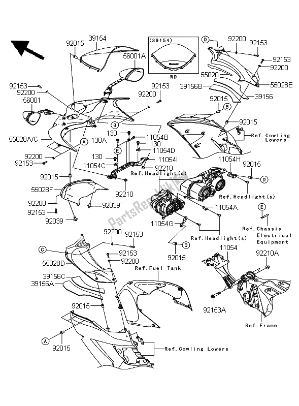 All parts for the Cowling of the Kawasaki ZZR 1400 ABS 2007