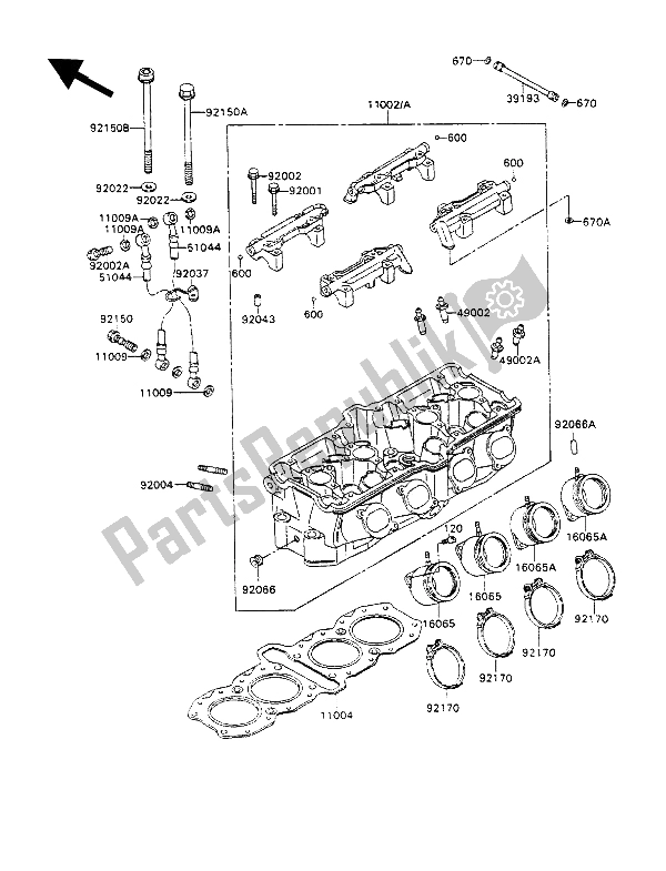 All parts for the Cylinder Head of the Kawasaki ZXR 750 1989