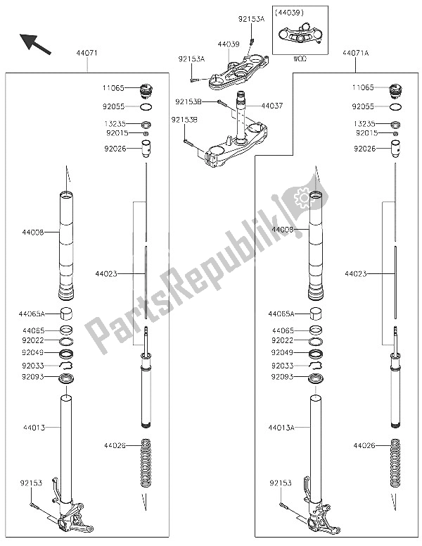 Todas las partes para Tenedor Frontal de Kawasaki Ninja H2R 1000 2016