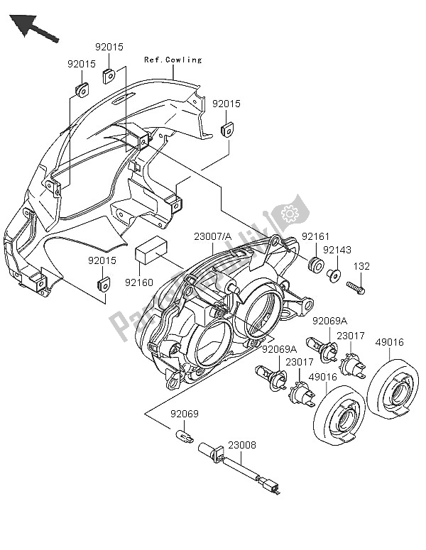 Alle onderdelen voor de Koplamp van de Kawasaki KLE 500 2005