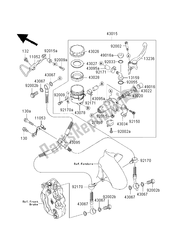 All parts for the Front Master Cylinder of the Kawasaki Ninja ZX 9R 900 2003