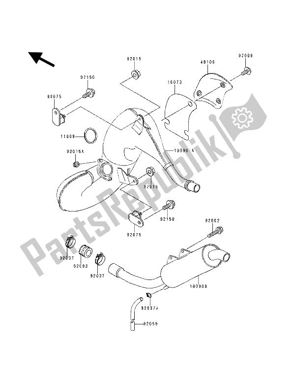 All parts for the Muffler of the Kawasaki KDX 125 1991