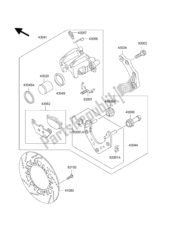 All parts for the Rear Brake of the Kawasaki 1000 GTR 1998