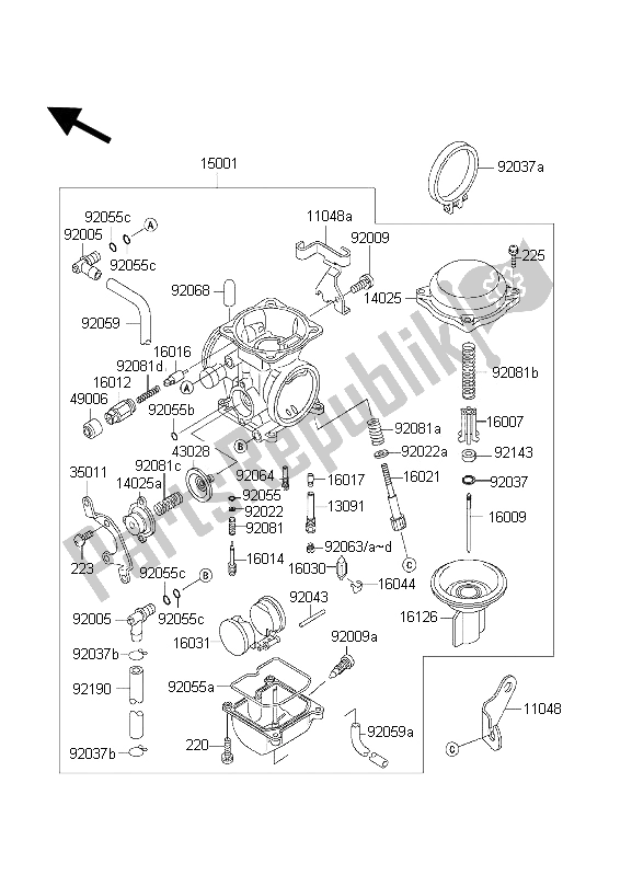 All parts for the Carburetor of the Kawasaki KLX 650R 2001