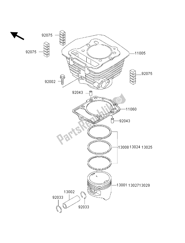 Alle onderdelen voor de Cilinder & Zuiger van de Kawasaki KLF 300 2000
