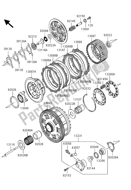 Alle onderdelen voor de Koppeling van de Kawasaki 1400 GTR ABS 2013