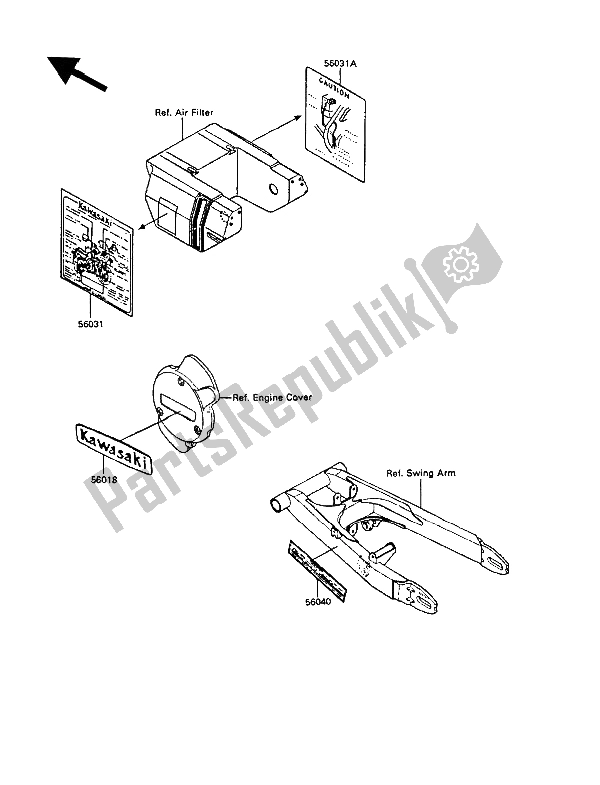 All parts for the Labels of the Kawasaki GPZ 305 Belt Drive 1989