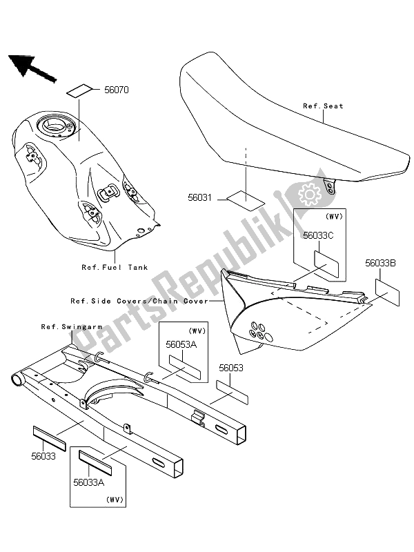 All parts for the Labels of the Kawasaki D Tracker 125 2011