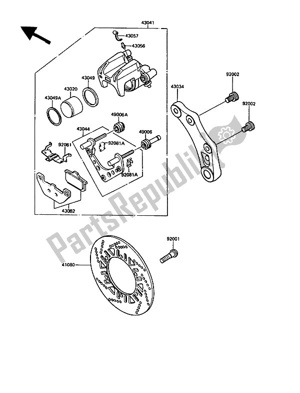 All parts for the Rear Caliper of the Kawasaki 1000 GTR 1991