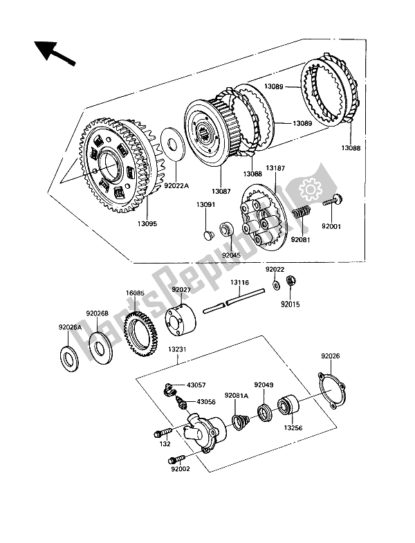 All parts for the Clutch of the Kawasaki GPZ 900R 1989