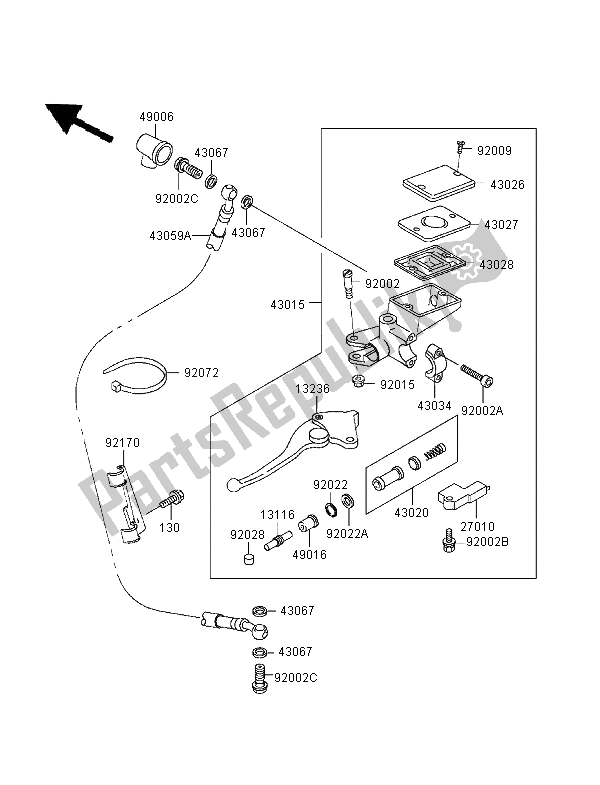 All parts for the Clutch Master Cylinder of the Kawasaki Zephyr 1100 1995