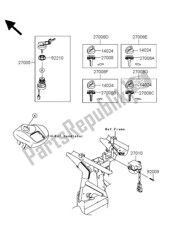 All parts for the Ignition Switch of the Kawasaki KFX 700 2004