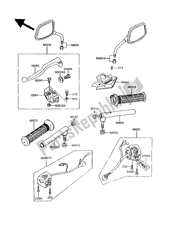 Toutes les pièces pour le Guidon du Kawasaki GPZ 305 Belt Drive 1994