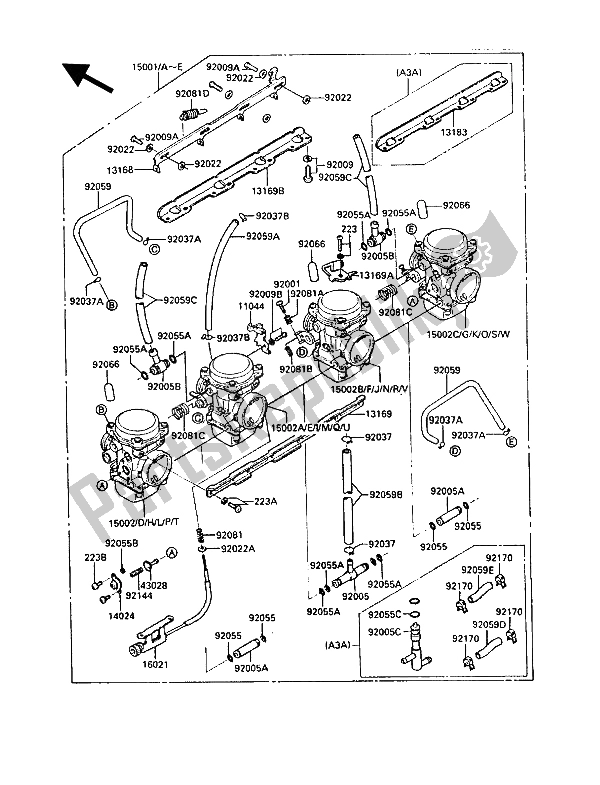 All parts for the Carburetor of the Kawasaki 1000 GTR 1987