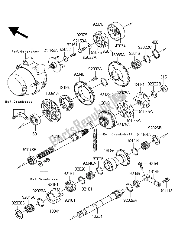 Alle onderdelen voor de Balancer van de Kawasaki ZRX 1200R 2004