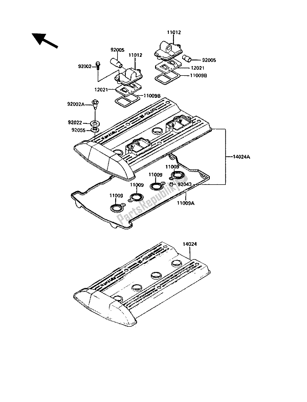 Todas las partes para Cubierta De Tapa De Cilindro de Kawasaki 1000 GTR 1986