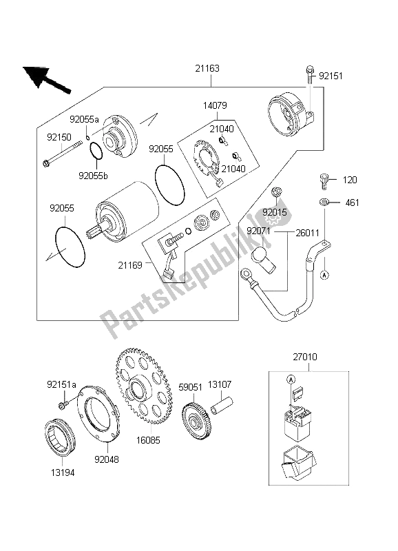 All parts for the Starter Motor of the Kawasaki Ninja ZX 9R 900 2001