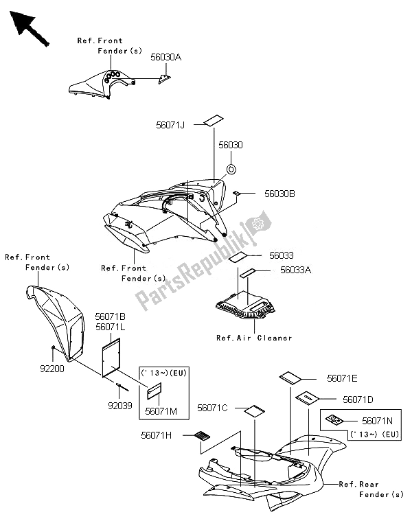 Alle onderdelen voor de Etiketten van de Kawasaki KFX 450R 2014